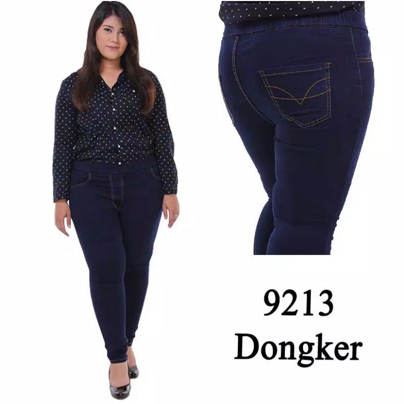 Legging Jegging Jeans Pinggang Karet Cewe Wanita Super Jumbo Big Size