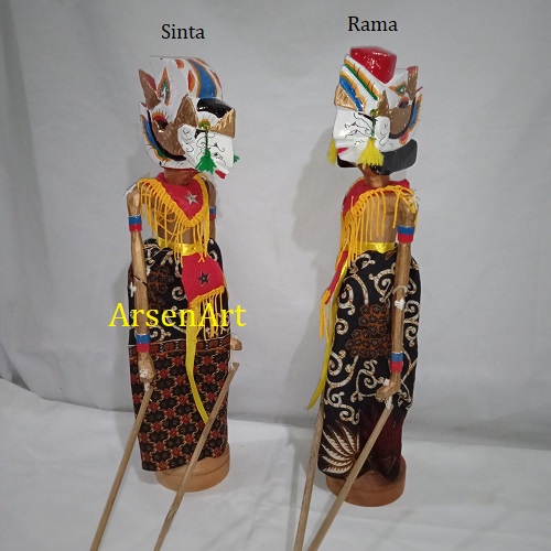 Wayang Golek Kayu Tinggi 35 cm Sepasang Rama dan Sinta (2 pcs) Plus Tatakan / Dudukan Wayang