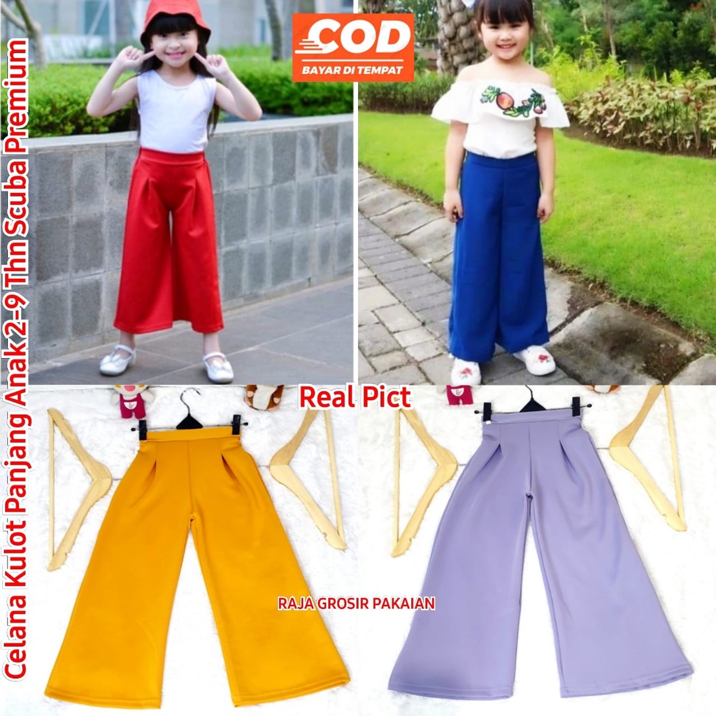 Celana Kulot Panjang Polos Anak Usia 2-9 Thn Scuba Premium / Size S-M-L-XL / Bisa Pilih Warna