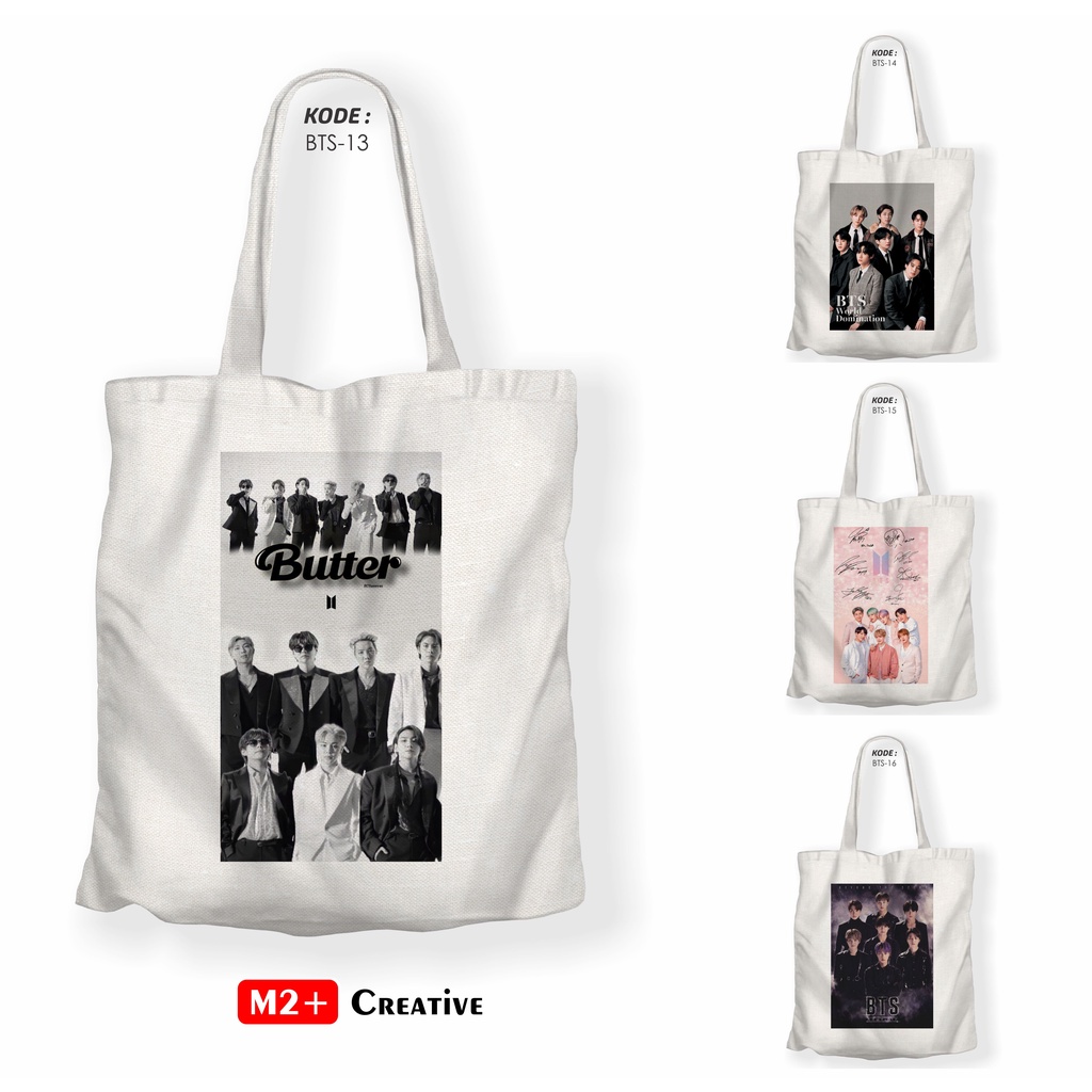 Totebag Aesthetic Tote Bag Kanvas BTS ARMY Putih Estetik Tas Totebag Wanita Seri 13-16
