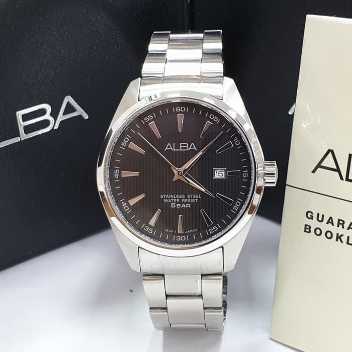 JAM TANGAN PRIA ALBA ORIGINAL AG8387 SILVER PLAT HITAM