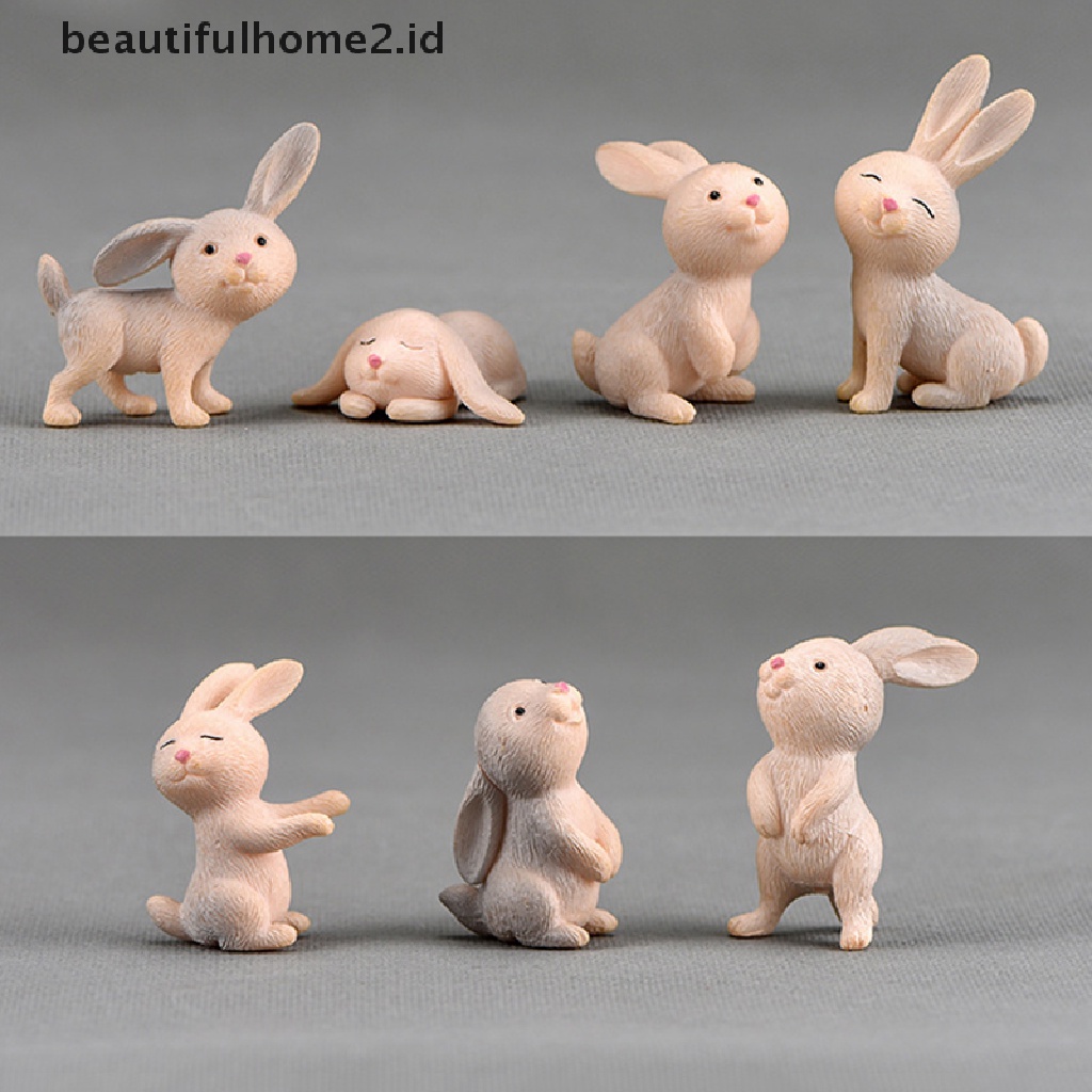 (Beautifulhome2.Id) 7pcs Miniatur Figur Kelinci Paskah Bahan Resin Untuk Dekorasi Taman Peri