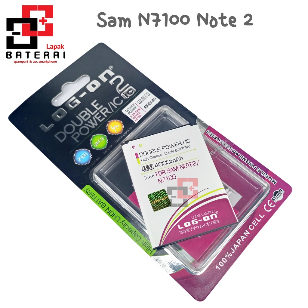 LOG - ON Baterai Samsung Note 2 n7100 Double IC Protection Battery Batre