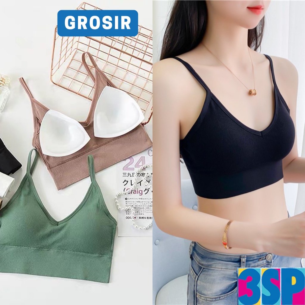 3SP | UW18 Bra Sport Push Up Gaya Korea Elastis Untuk Wanita Bra Bralette Push Up V-Neck Korea Tanpa Kawat