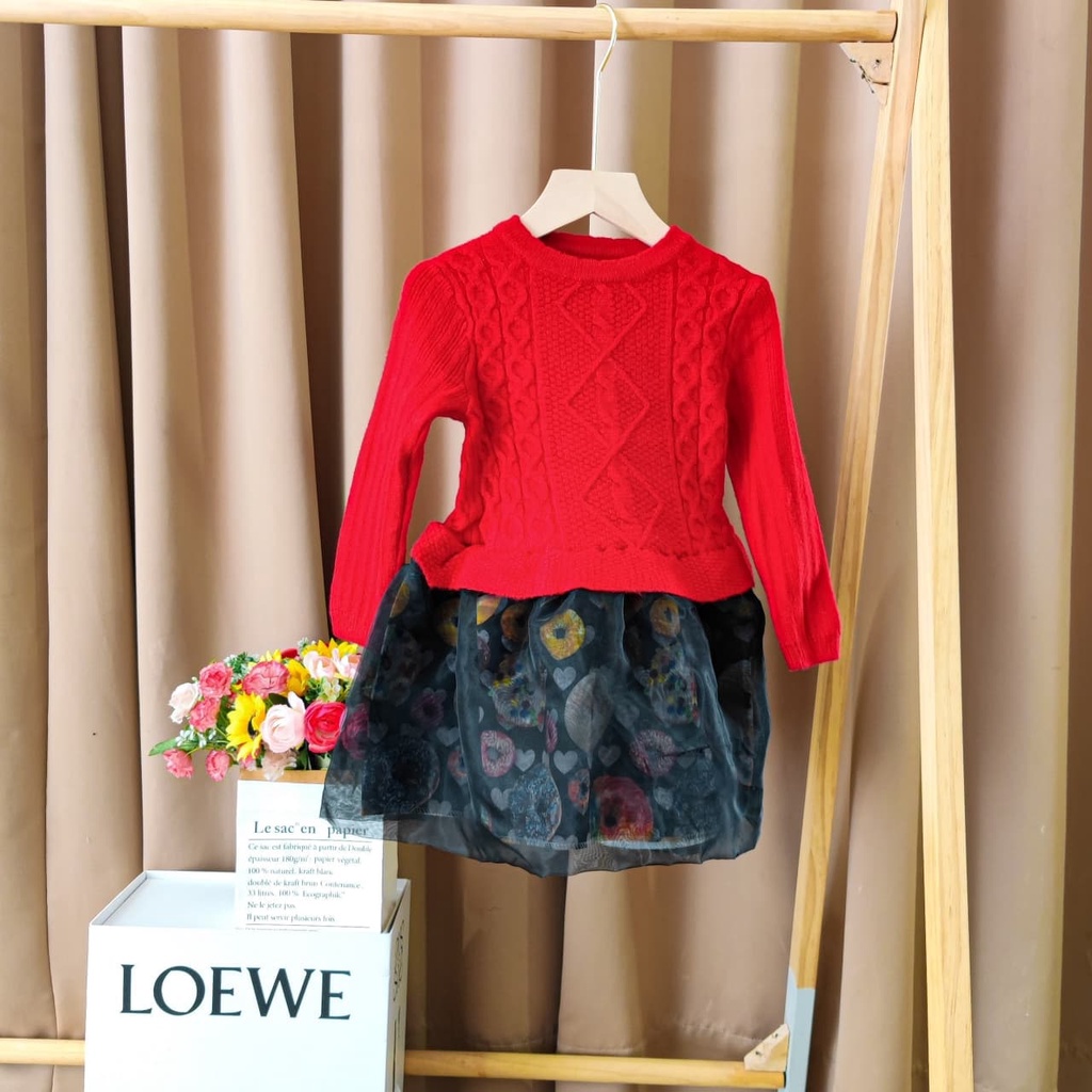 Dress anak perempuan rajut wolfis pattern import