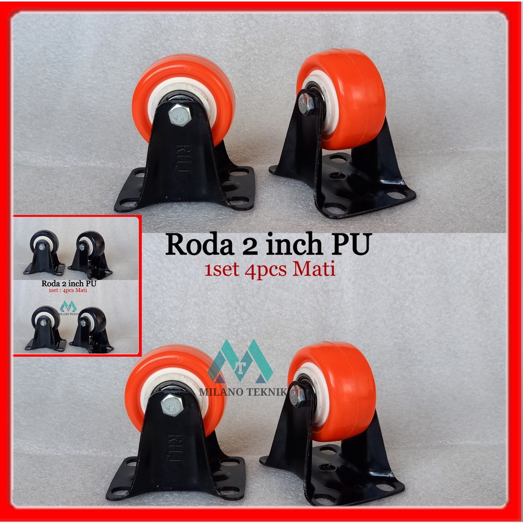 Roda 2 inch PU+Bearing (1set:4pcs Mati) caster Troli Rubber karet 2&quot;