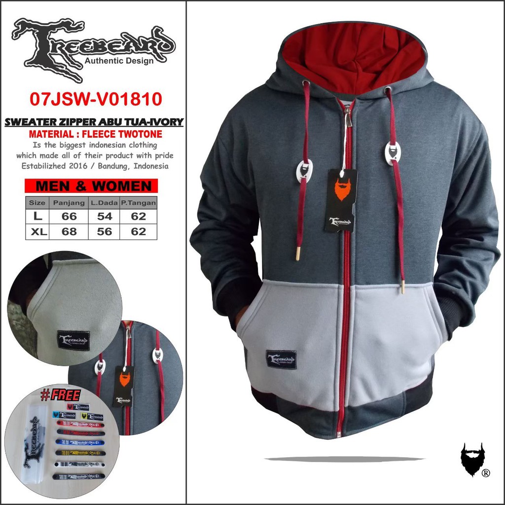 Jaket Hoodie Original Treebeard Pria / Wanita Warna Kombinasi