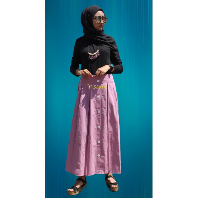Rok Panjang Wanita Bahan Katun Rok Model Kancing Putih Lurus Numia Rok Wanita Muslimah Warna Pink