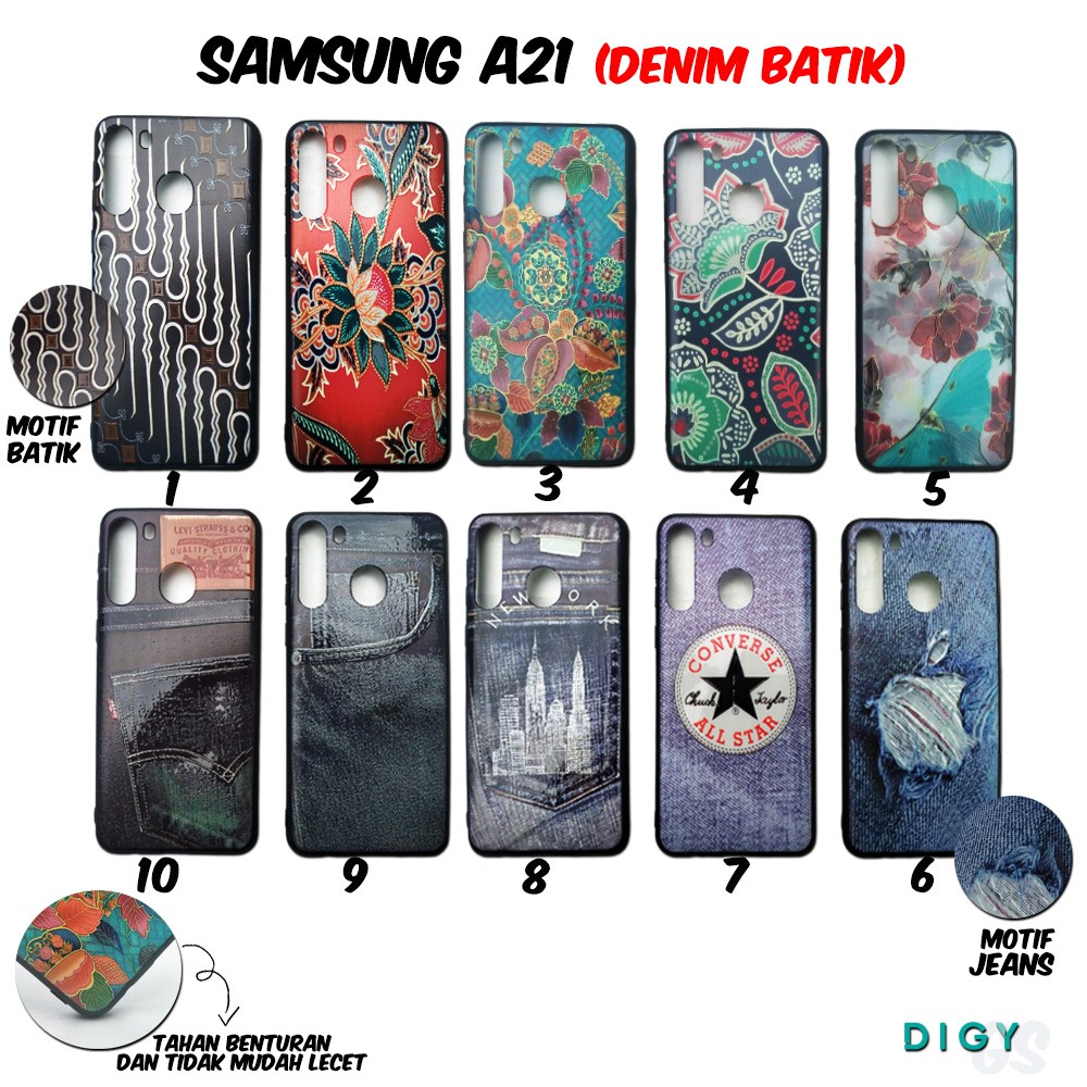 Case SAMSUNG A21  Motif Kulit Denim Batik  Case Fuze Motif Batik dan Denim