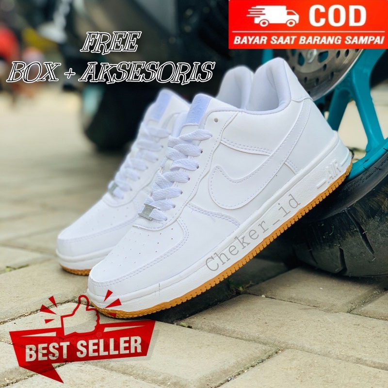 TERLARIS!! SEPATU PUTIH SOLE GUM PRIA &amp; WANITA NK3 A1R FORC3 1 ONE LV8 ‘07 MID LOW FULL WHITE PUTIH LIST HITAM WHITE GUM SEPATU WANITA SNEAKERS ANAK PEREMPUAN DAN ANAK LAKI LAKI