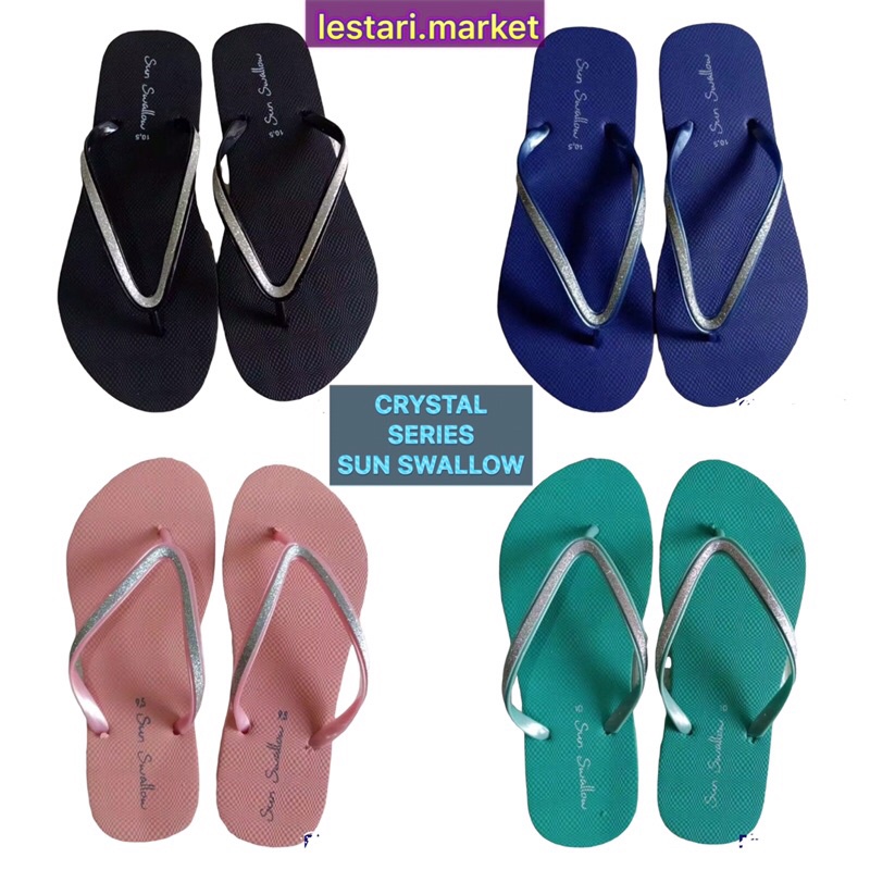 SUN SWALLOW CRYSTAL SANDAL JEPIT WANITA KEKINIAN KARET