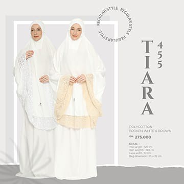 Mukena Tatuis Tiara 455 Katun Polycotton Polos Renda Putih Tulang Broken White Cokelat Brown Travel
