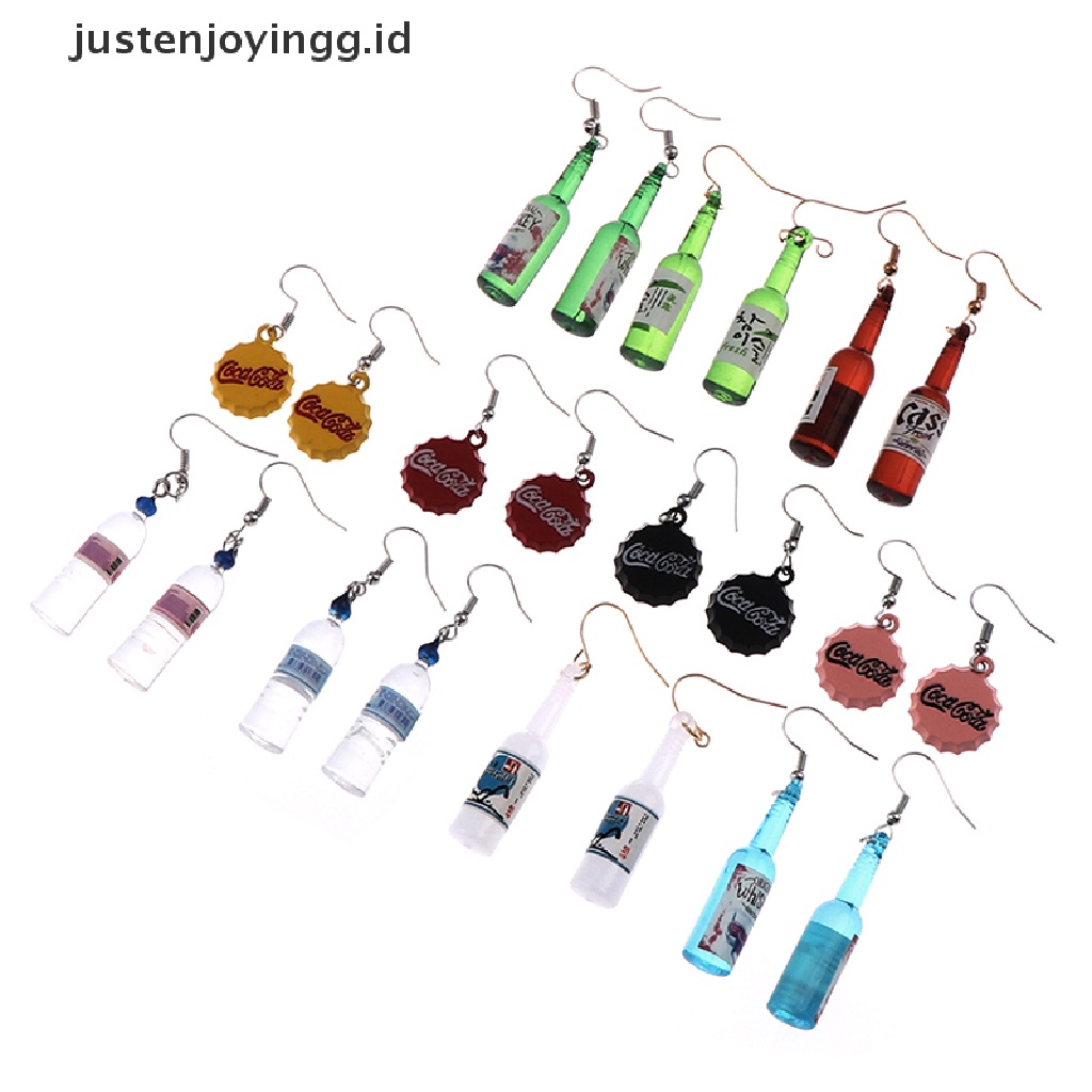 1 Pasang Anting Kait Gantung Desain Botol Bir Handmade DIY Aksesoris Wanita