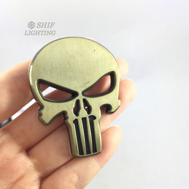 1Pc Stiker Emblem / Badge Motif Punisher Tengkorak 3D Bahan Metal untuk Body Mobil