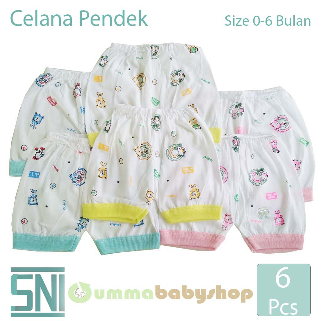 6 Helai Celana  Pendek  Segiempat LCK Katun Bayi  0 6 bulan 