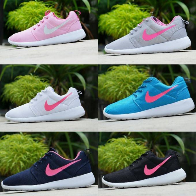 PROMO Nike Roshe Run size 36-40 sepatu wanita olahraga running putih pink - Hitam, 37