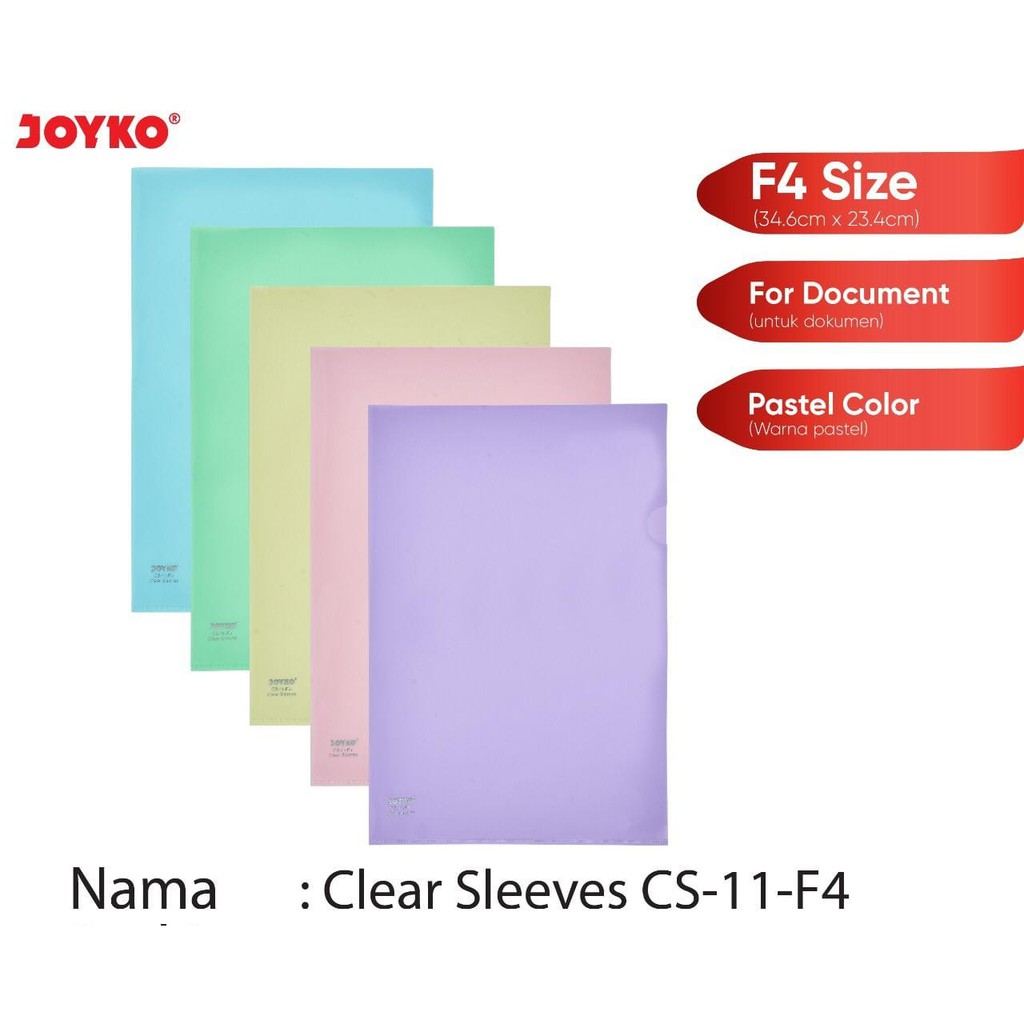 

Map L Plastik Bening Clear Sleeves Joyko Cs-11-F4 Pastel Color