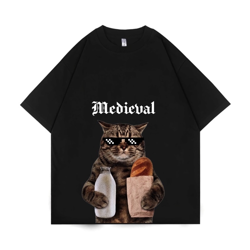 KAOS BAJU Streetwear ADLV CAT BREAKFAST OVERSIZE | VINTAGE | MEDIEVAL | BLACK | rap tee | BOOTLEG | 