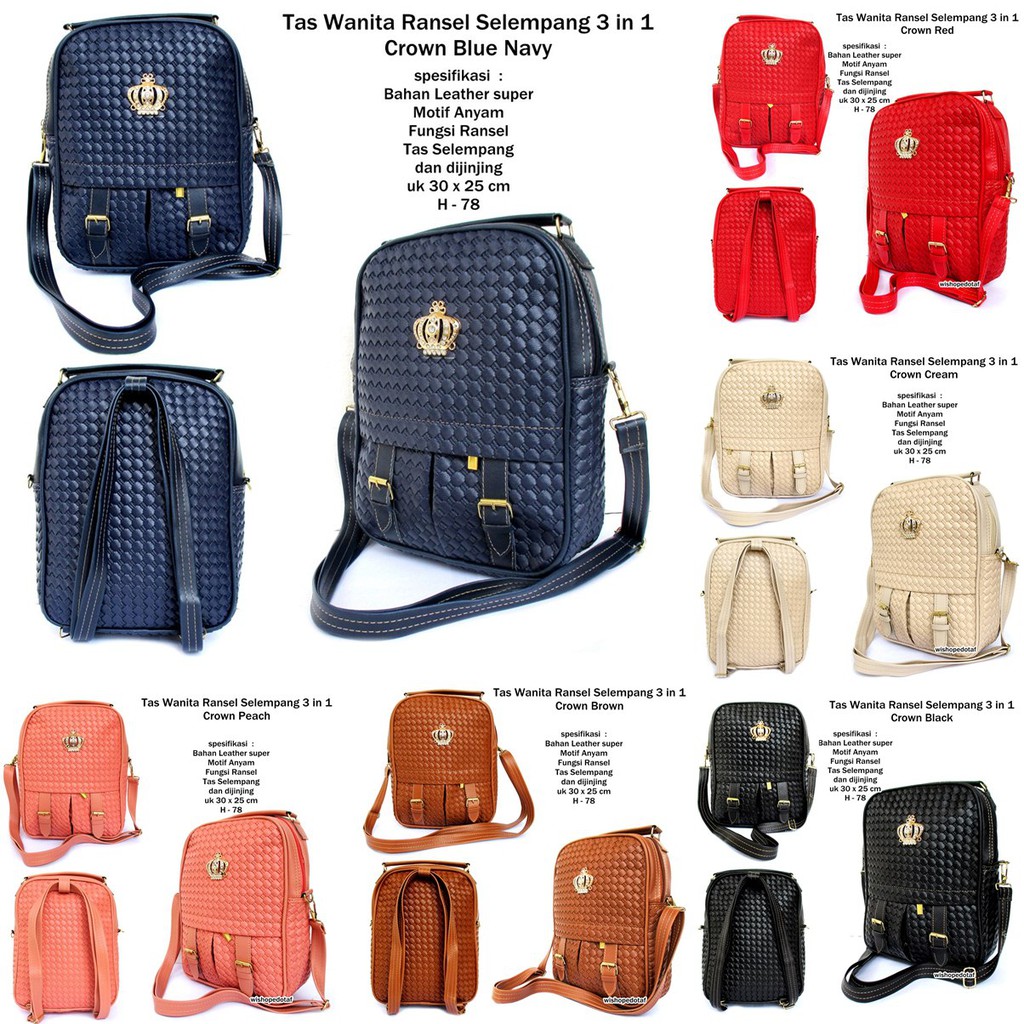 Grosir Tas Wanita Ransel Wanita Tas Ransel Selempang Crown 3 Fungsi Shopee Indonesia