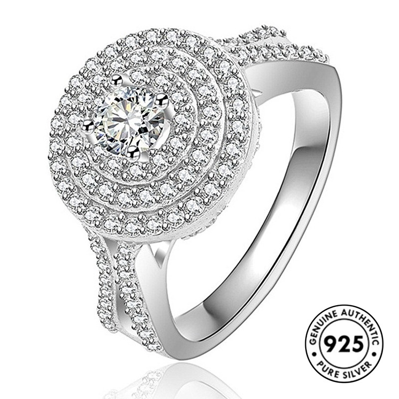 Cincin Berlian Tiga Lapis Bahan S925 Silver