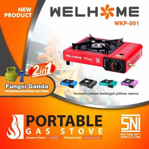 Kompor Portable Welhome WKP 001 Kompor Kemah Camping WKP001 2in1 Gas Kaleng dan LPG Kompor Portable SNI Fungsi Ganda