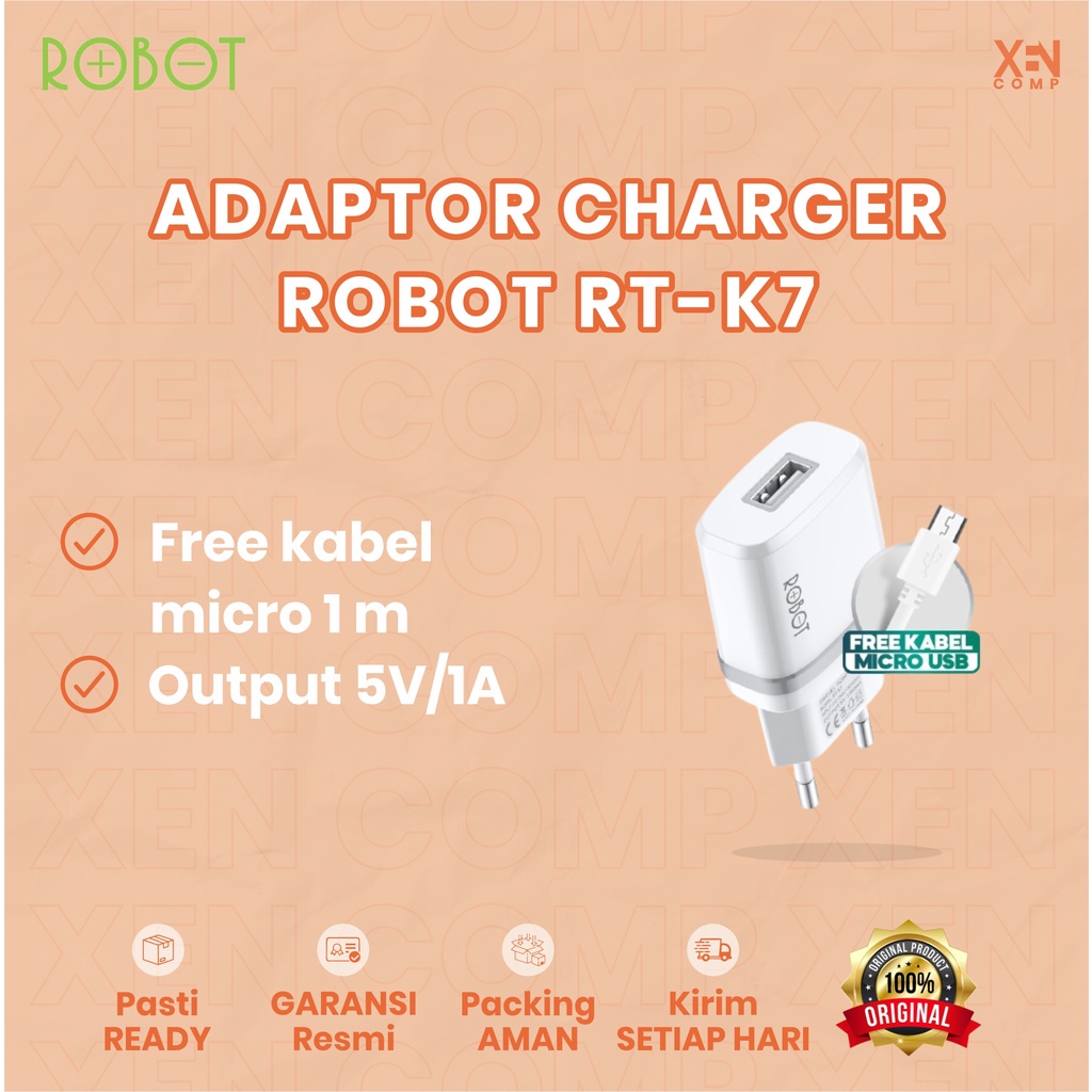 ADAPTOR ROBOT RT-K7 5V/1A FIREPROOF CHARGER+Micro USB Cable