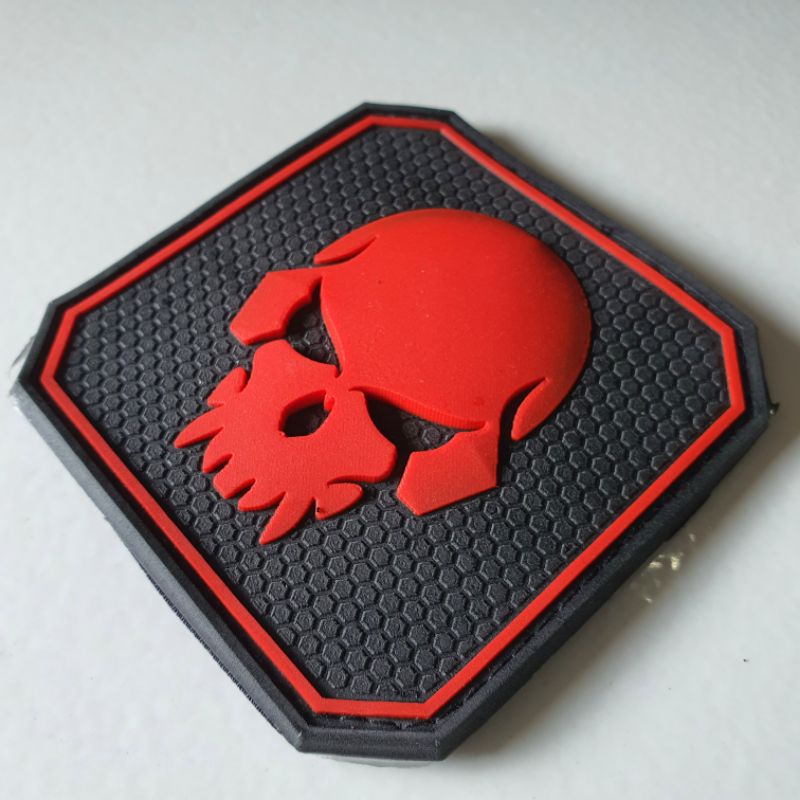 PATCH RUBBER PVC LOGO TENGKORAK EMERSON MERAH TIMBUL 3D /TEMPELAN EMBLEM KARET VELCRO