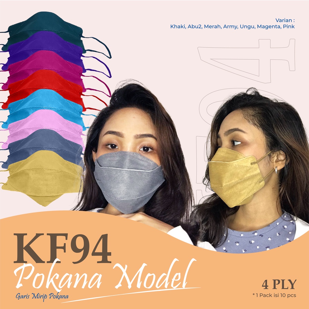 Masker Korea KF94 Garis 4D Tali Earloop Senada 4 Ply 1 Pack Isi 10 Pcs