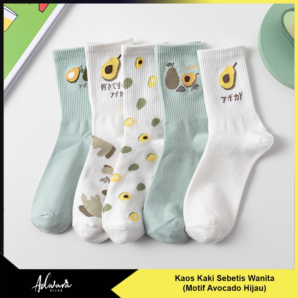 Kaos Kaki Tinggi Sebetis Wanita Motif Avocado Alpukat Feminim