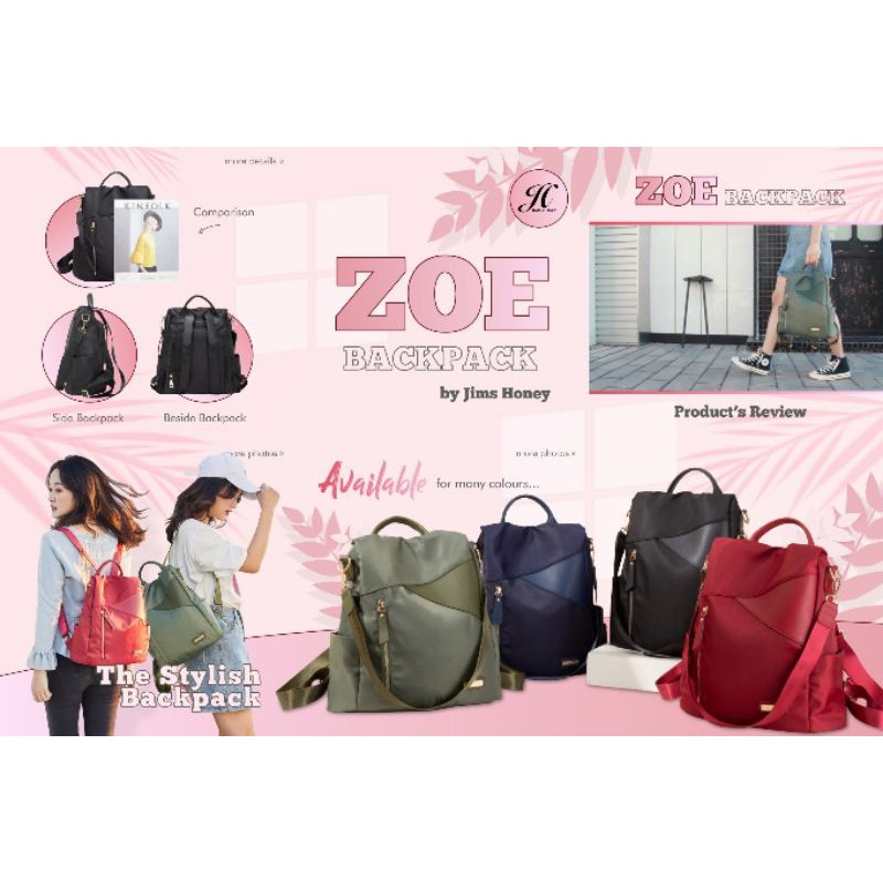 JIMS HONEY Zoe Backpack Tas Ransel Stylish Multifungsi Jimshoney JH Bag Waterproof Anti Air Safety