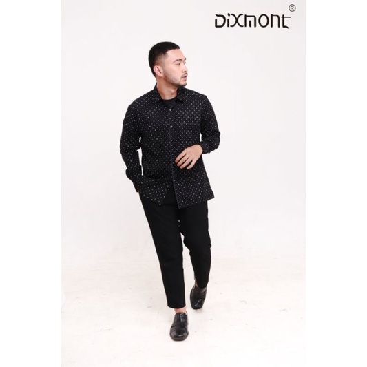 Dixmont Kemeja Pria Basic Formal Motif Lengan Panjang Hem ML01621