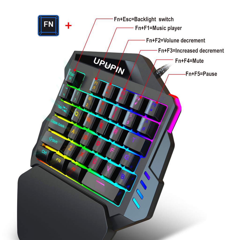 UPUPIN Paket keyboard gaming dan Mouse/Single Hand Gaming RGB Keyboard dan mouse PUBG keyboard gamin