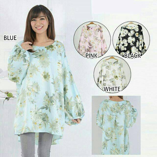 BB5 FLOWY BLOUSE BIGSIZE 3R LENGAN PANJANG BABYDOLL SLEEVE BAJU BATIK FLOWER JUMBO XXXL 3L BLUS 3XL