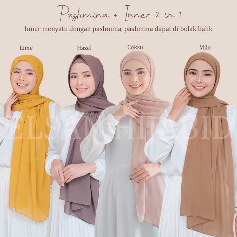 Pashmina + Inner 2in1 bisa bolak balik / pashmina ceruty inner