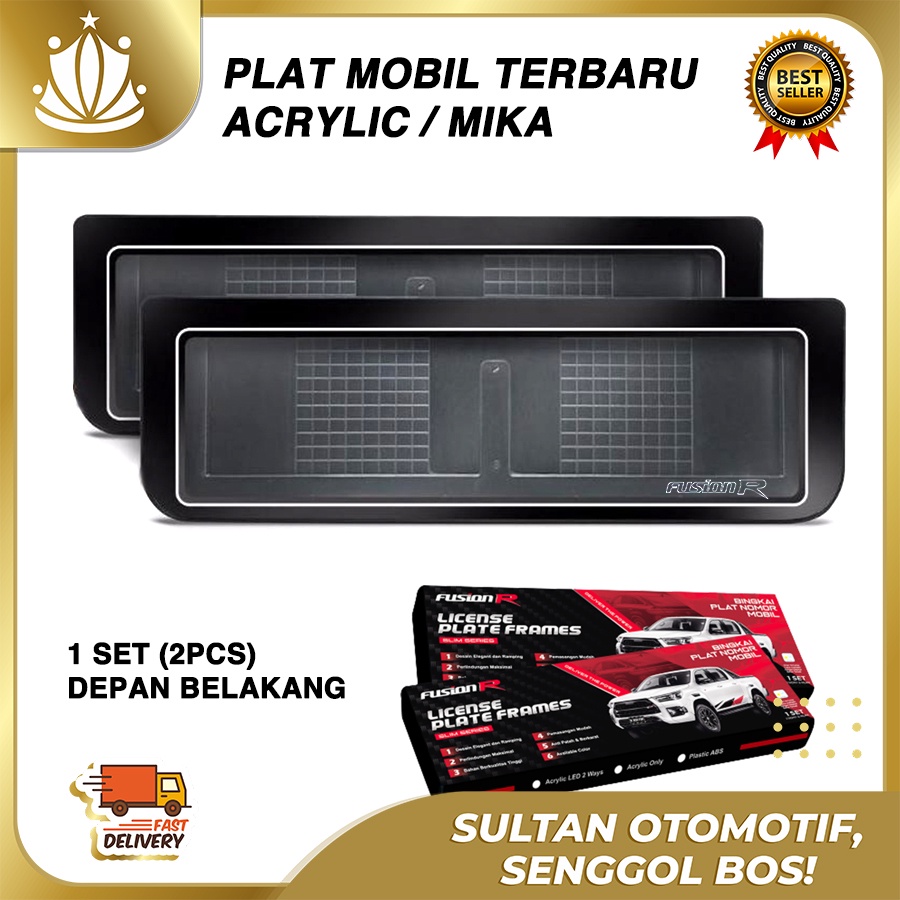 Tempat Plat Nomor Mobil Mika Acrilic Frame Plat Nomor Mobil Dudukan Plat Nomor FUSION R Slim Design SET DEPAN BELAKANG