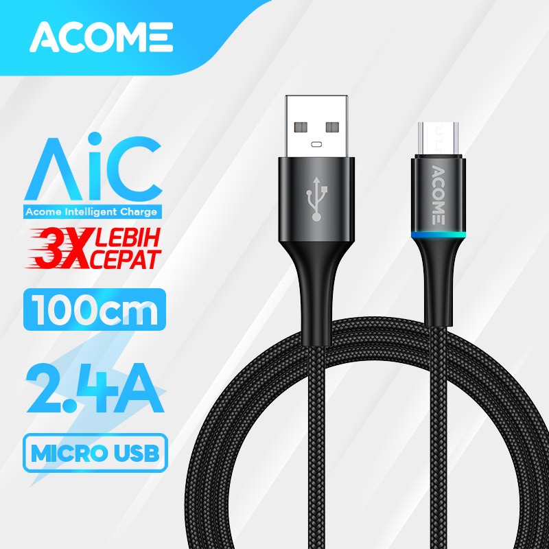 ACOME KABEL DATA 100CM COLORFUL LED FAST CHARGING 2.4A MICRO USB AOM-010