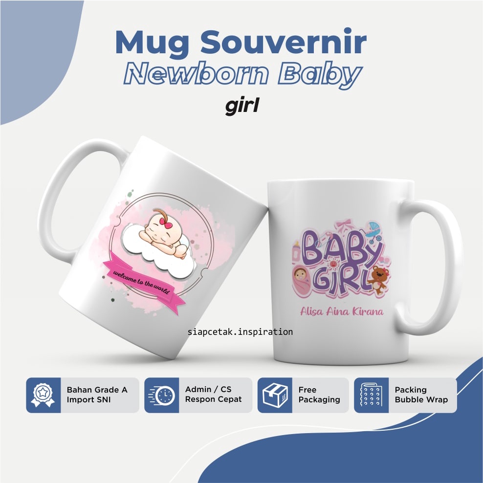 Souvenir Babyborn Souvernir Kelahiran Bayi Mug Sovenir Custom Nama Newborn Baby Girl Boy Suvenir Syu