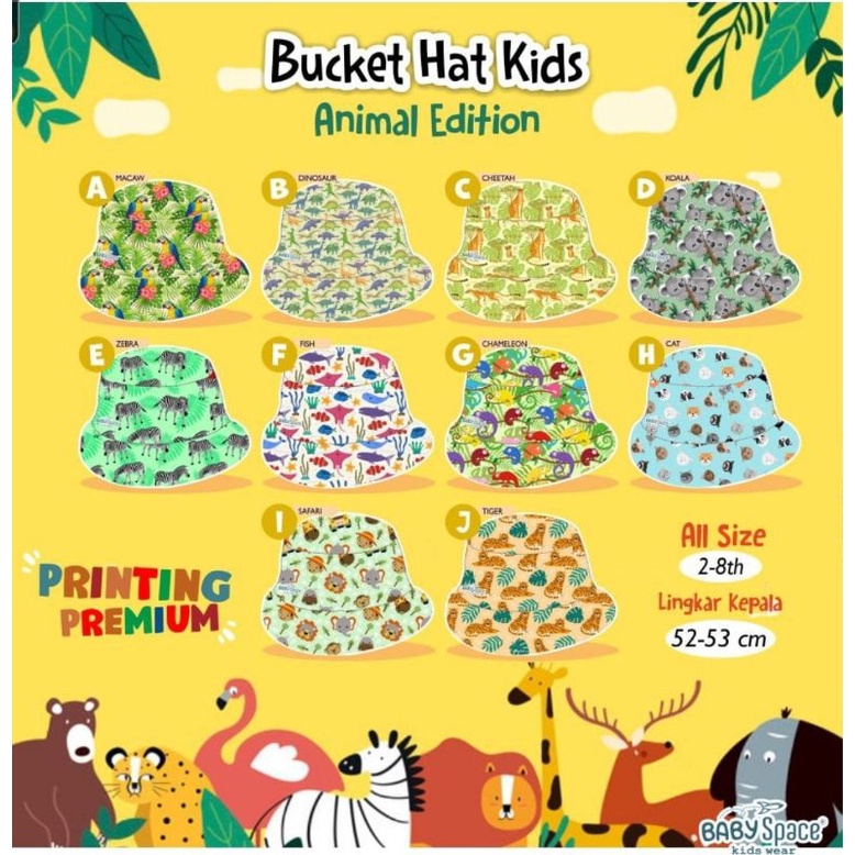 Bucket Hat Anak I Topi Anak Laki Laki &amp; Perempuan 2-8 Tahun I Bucket Hat Printing Babyspace