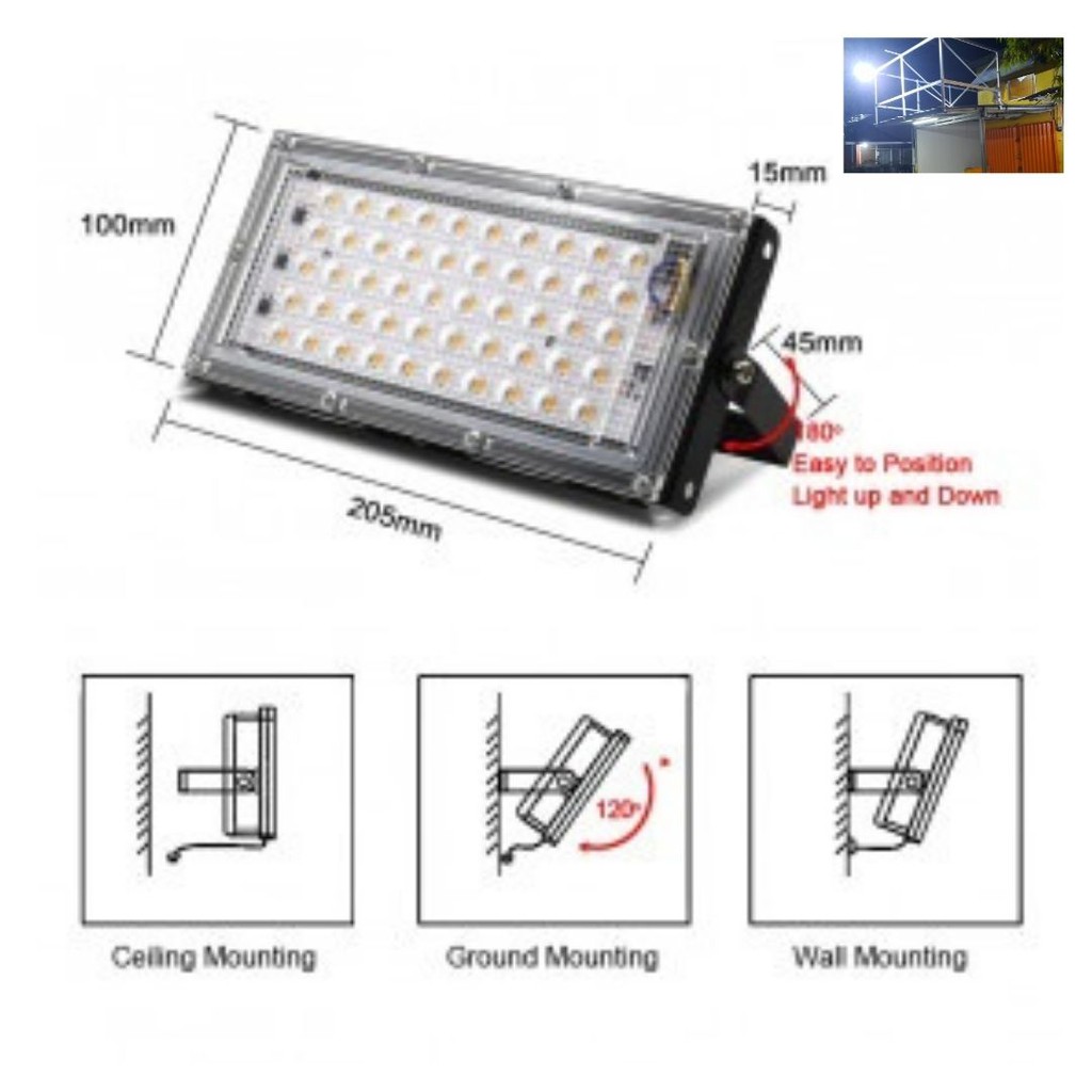 Lampu Sorot Kotak LED Waterproof 4500 Lumens 50 W Terang A8 111107