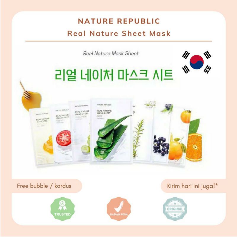 Nature Republic Real Nature Mask Sheet 23ml Masker Wajah Brighteninag Kontrol Minyak Pelembab