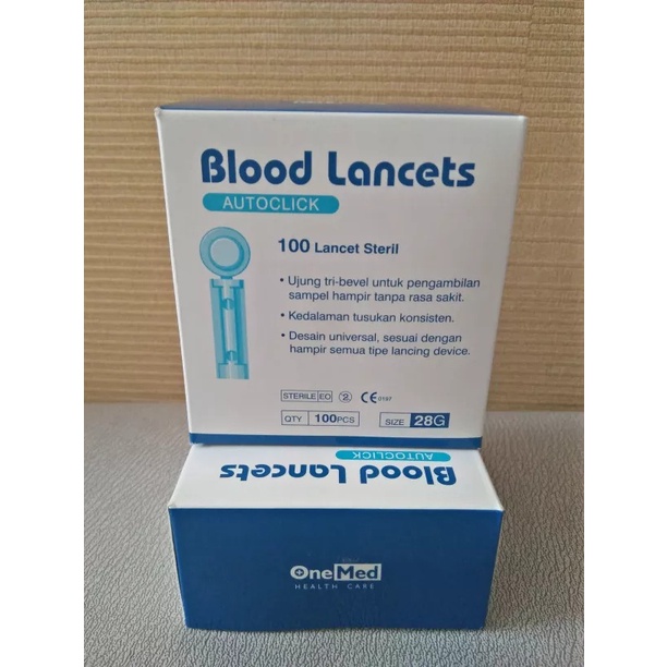 Renoma Blood Lancet / Jarum Lancet 28G - One Med Blood Lancets Jarum Pengambil Sampel Darah - Jarum Bekam Isi 100 Pcs