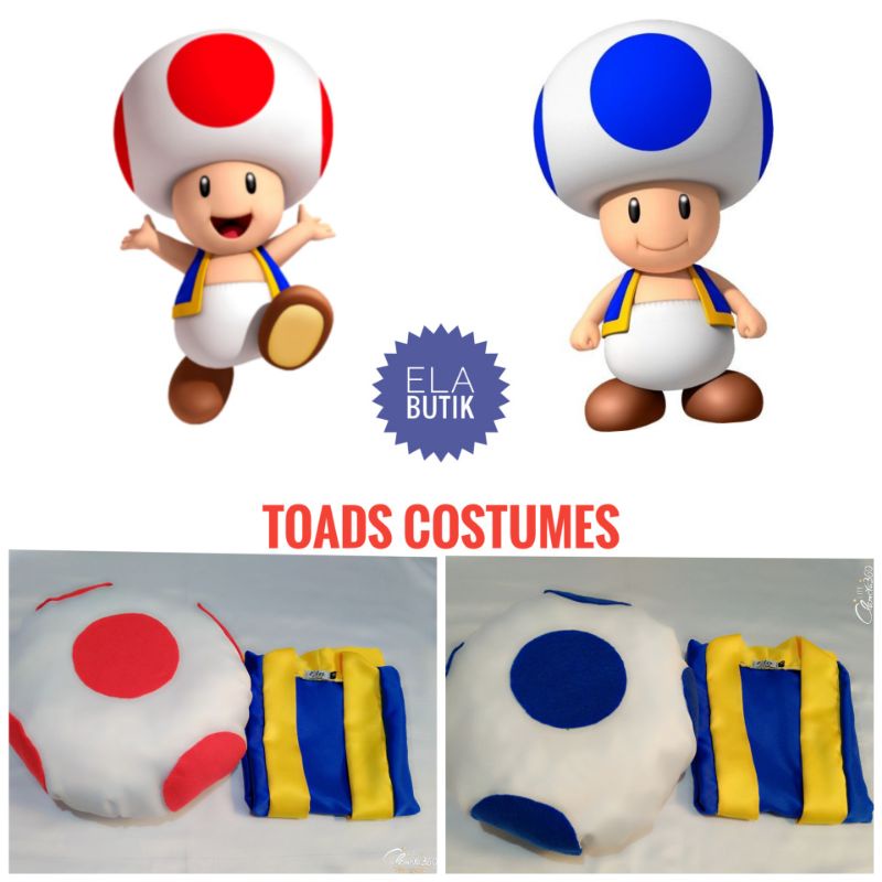 kostum super mario-toad-toadette-mario bros-kostum ulang tahun-anak