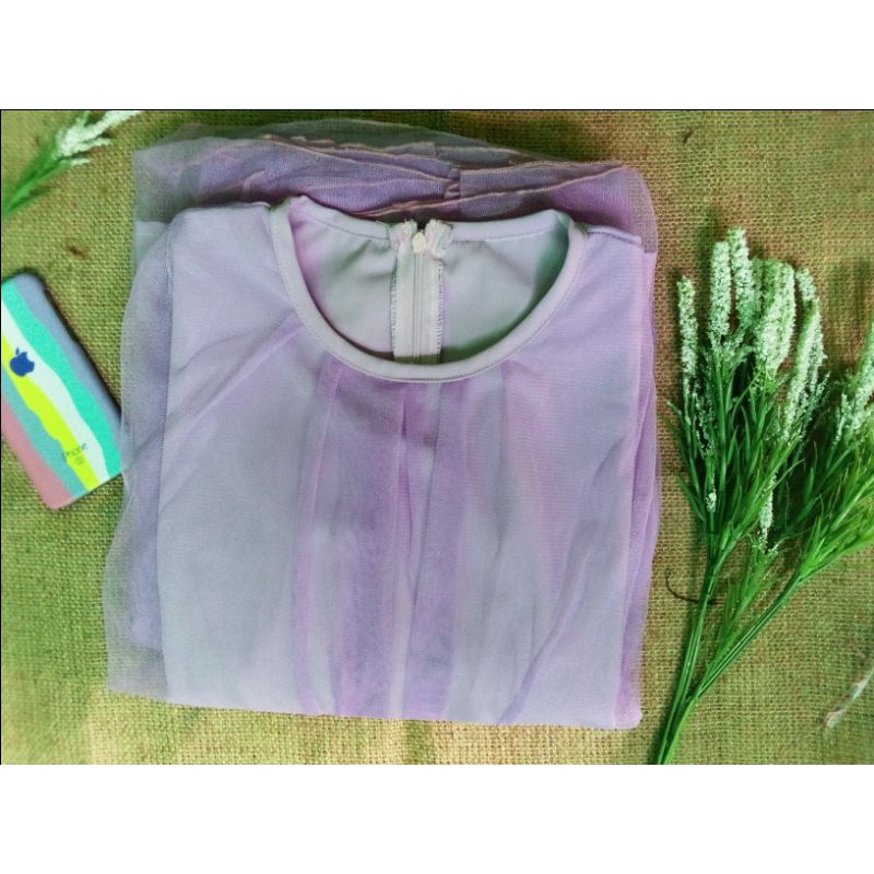 Dress Polos bahan Wolfis dan Brokat Tile Premium Ungu Lilac
