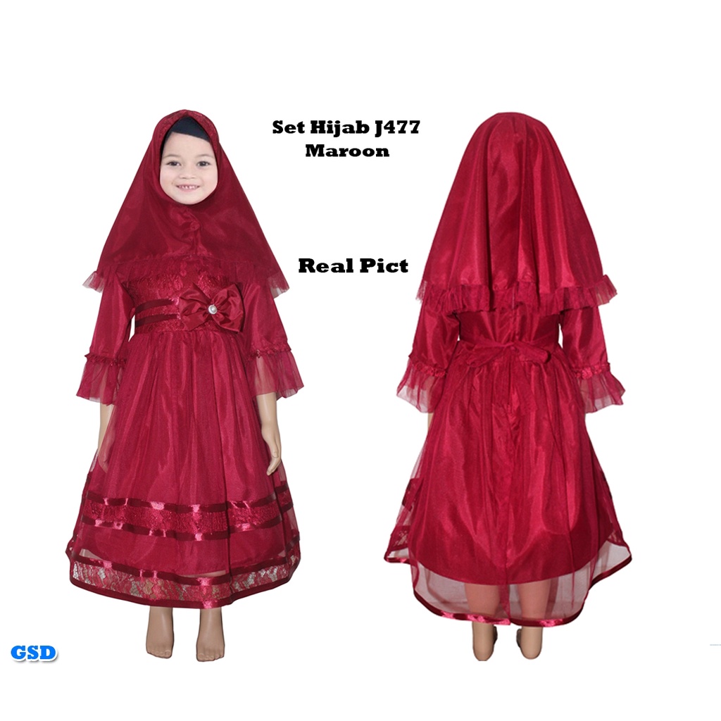 Set Hijab J477 / Promo Baju Gamis  Muslim Syari Anak Usia 3 - 5 Thn / Free Bergo / Pakaian  Anak Murah Best Seller