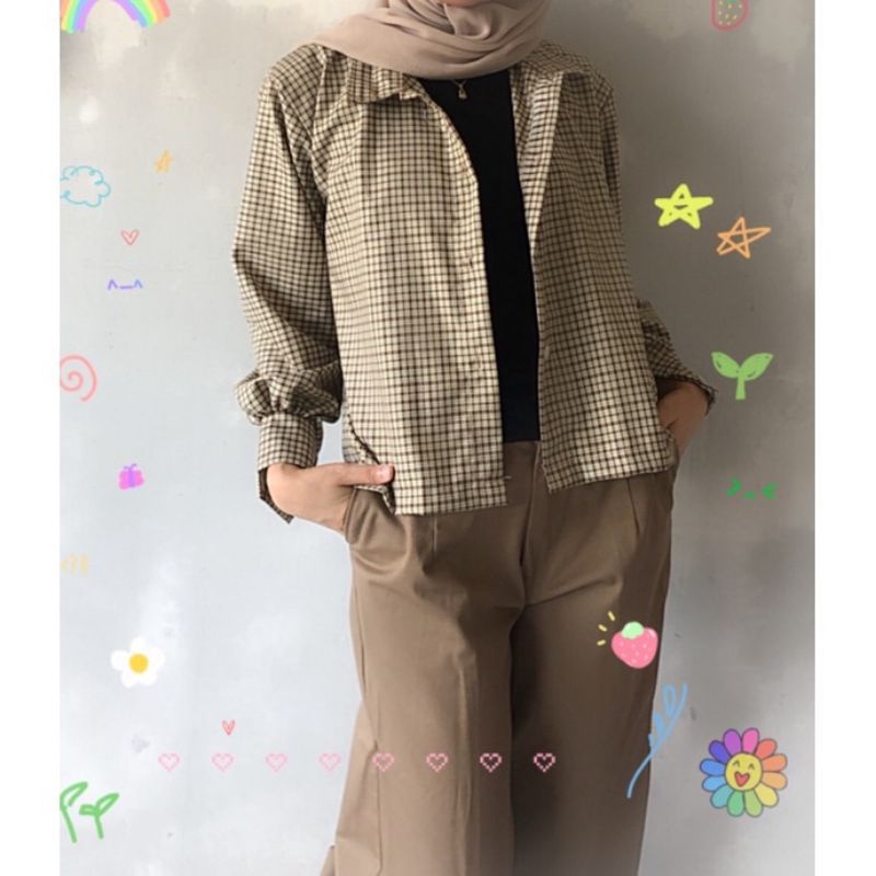 KEMEJA TARTAN CROP / OUTER CROP TERBARU / KEMEJA WANITA KEKINIAN-2