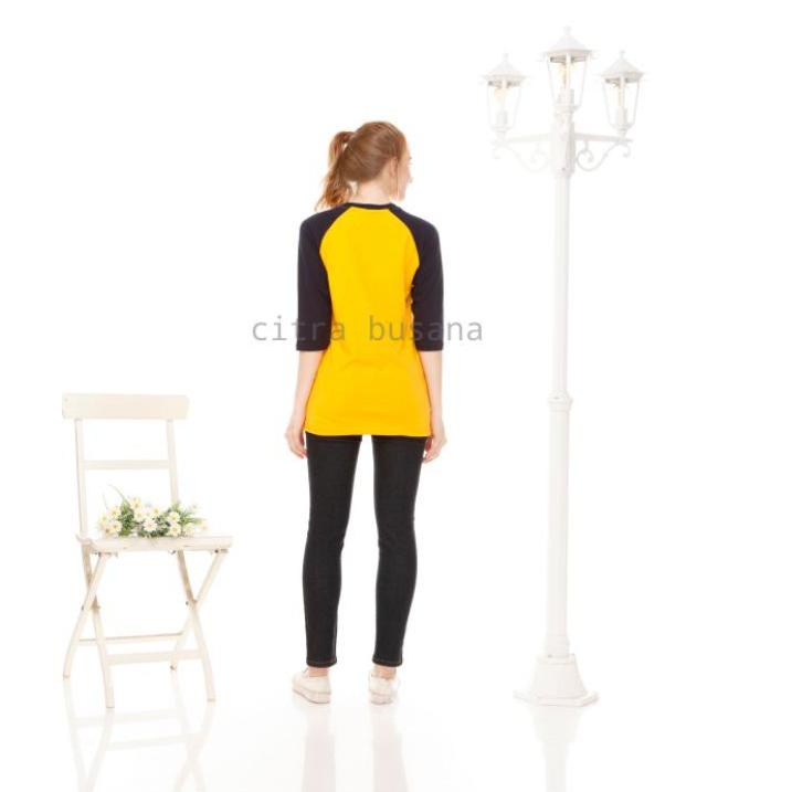 ✱ KAOS RAGLAN COMBED KUNING KUNYIT - NAVY LENGAN 3/4 dan PANJANG ➩