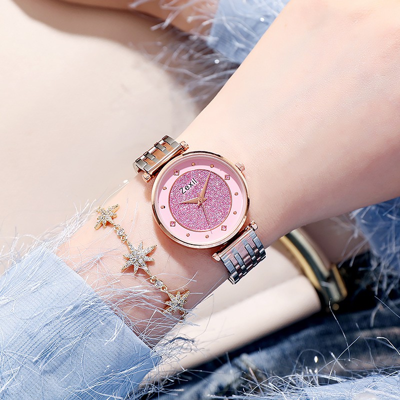 Watchyou Jam Tangan Wanita Star Steel Band Watch Macaron Dial Korean Fashion Temperament Student Women's Watches