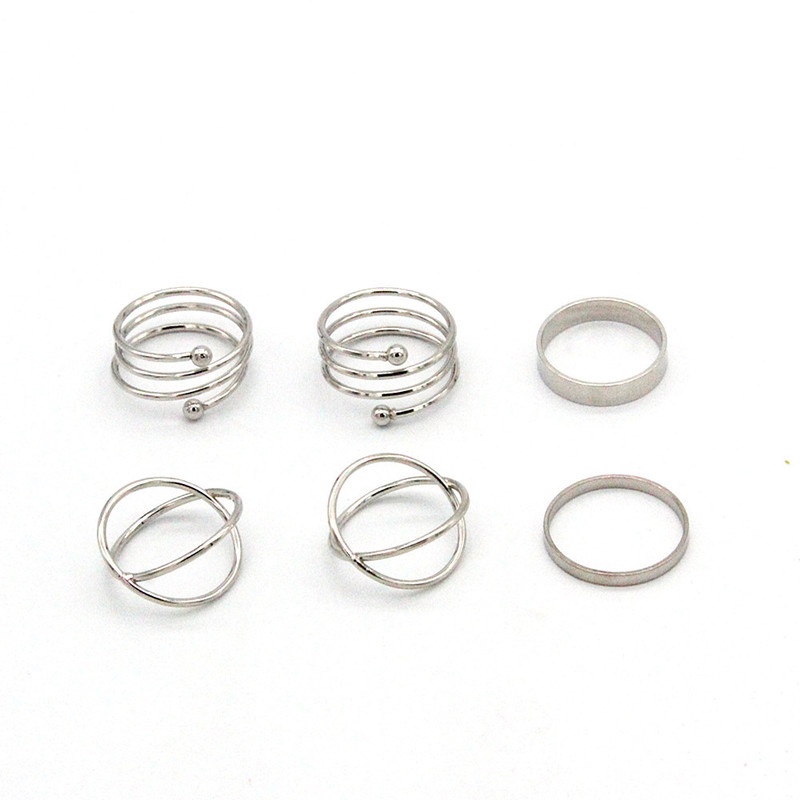 6pcs / Set Cincin Jari Bentuk Geometris Gaya Elegan Untuk Wanita