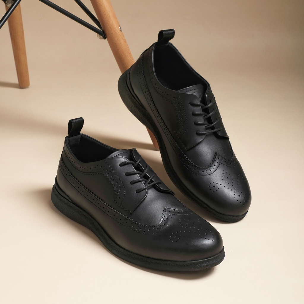 British 2.0 Black (Kulit Asli) - Sepatu Pantofel Pria Kulit Asli Formal Kerja Kantor Kuliah Oxford Tali Hitam - Pantopel Cowok Original