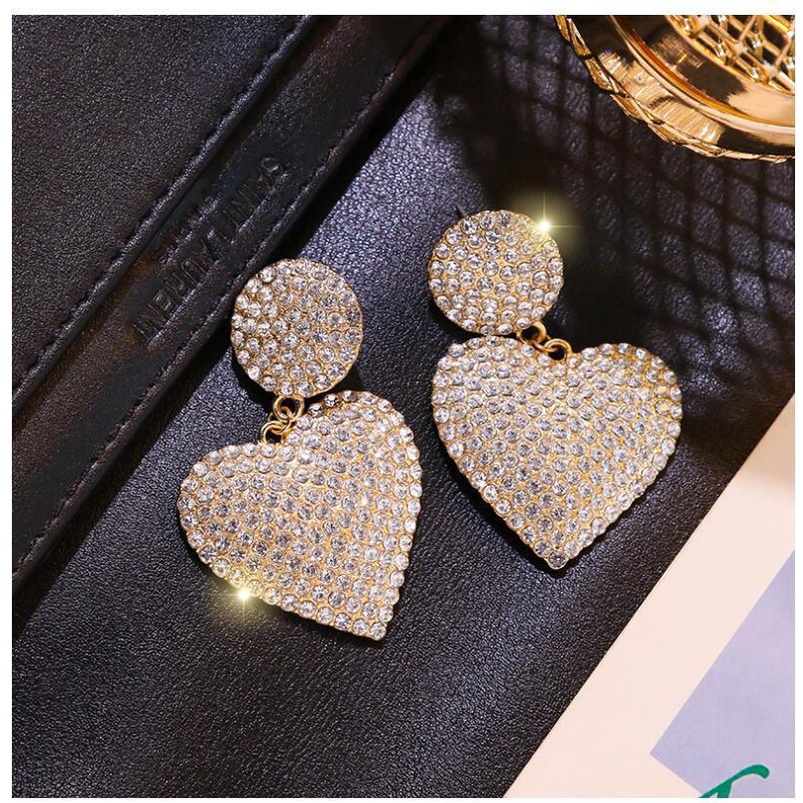 Anting Tusuk Sterling Silver 925 Desain Hati Hias Berlian Imitasi Untuk Wanita